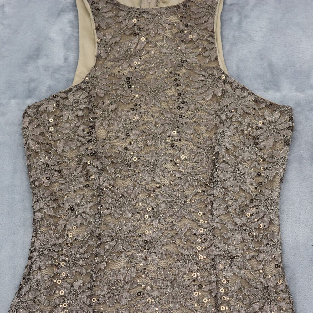 Coco Avante Dress Womens M Brown Floral Lace Sequin Sleeveless Round Neck Outfit - Picture 11 of 16